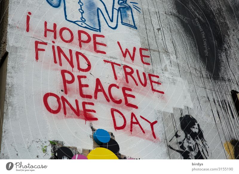 Das hoffe ich auch Mauer Wand Schriftzeichen Graffiti Kommunizieren authentisch nachhaltig positiv Stadt blau grau rot weiß Vorfreude Optimismus friedlich