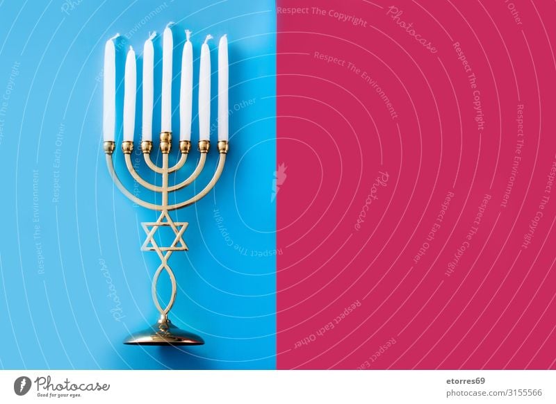 Jüdische Chanukka-Menora Hintergrund blau Kerzenleuchter Feste & Feiern Kultur david Dezember Dekoration & Verzierung festlich gold Gruß Hanukkah hebräisch