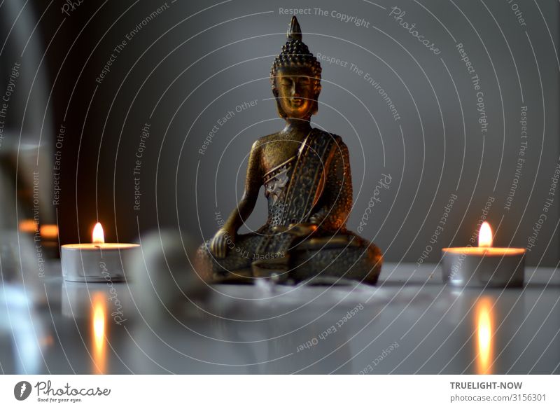 Weltschmerz | ...ist auch keine Lösung. Meditieren mit Buddha Skulptur und 2 Teelichtern Stil Glück Wellness harmonisch Wohlgefühl Zufriedenheit Erholung ruhig