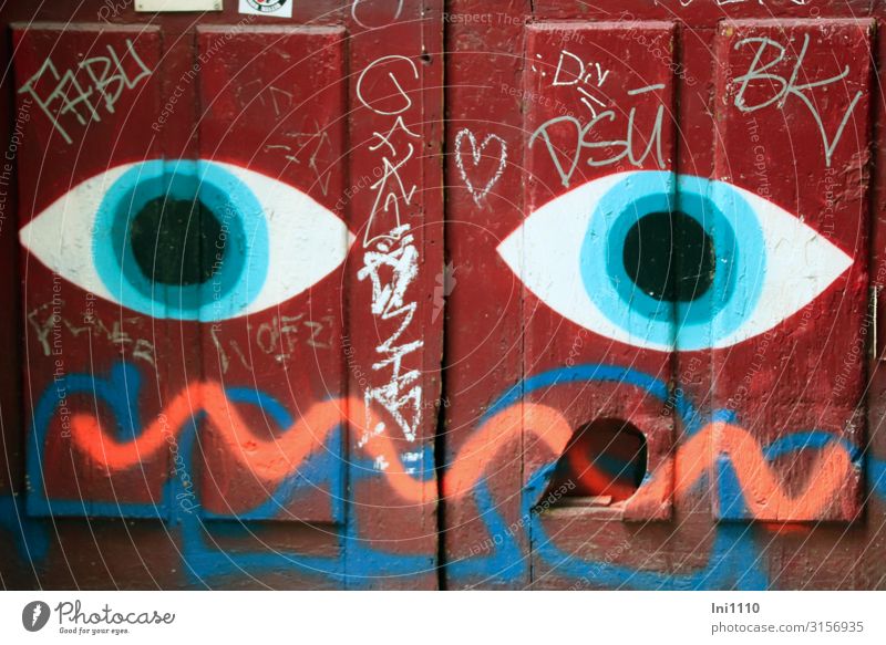 blue eyes | UT Hamburg Künstler Maler Gemälde Hafenstadt Stadtzentrum Menschenleer Bauwerk Mauer Wand Fassade Tür Holz Metall Zeichen Schriftzeichen Ornament