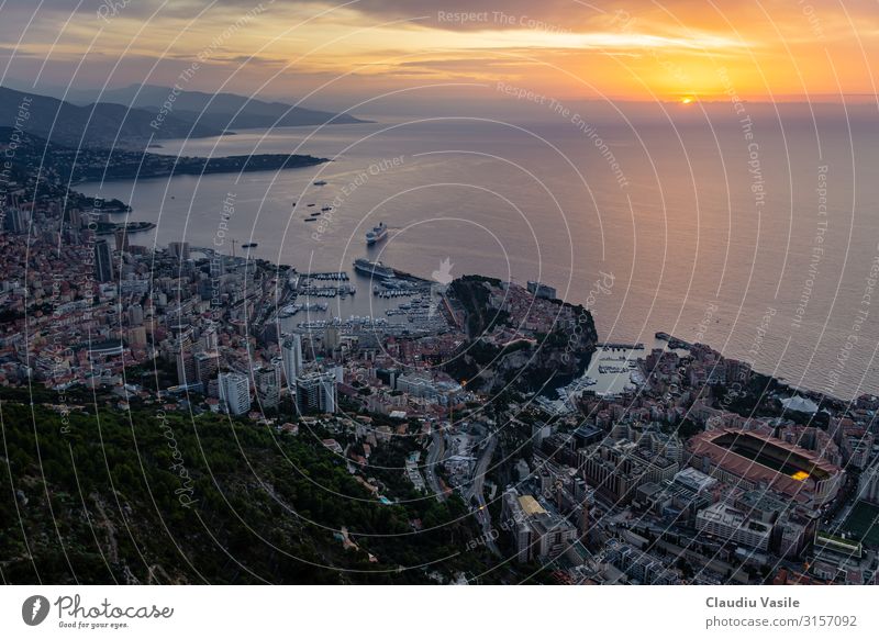 Monaco von oben bei Sonnenaufgang betrachtet Lifestyle Reichtum elegant Geld Ferien & Urlaub & Reisen Tourismus Sommer Sommerurlaub Monte Carlo Europa