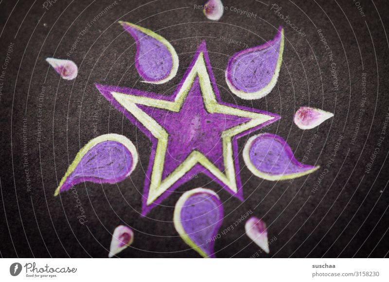 stern Stern (Symbol) Strukturen & Formen Weihnachtsstern Figur gezeichnet Zeichnung Kunst mehrfarbig violett Zacken Tropfen Vor dunklem Hintergrund Papier