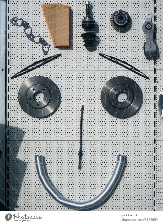 Emoticon im Schaufenster Technik & Technologie Teile u. Stücke Dekoration & Verzierung Metall hängen authentisch glänzend lustig Fröhlichkeit Optimismus