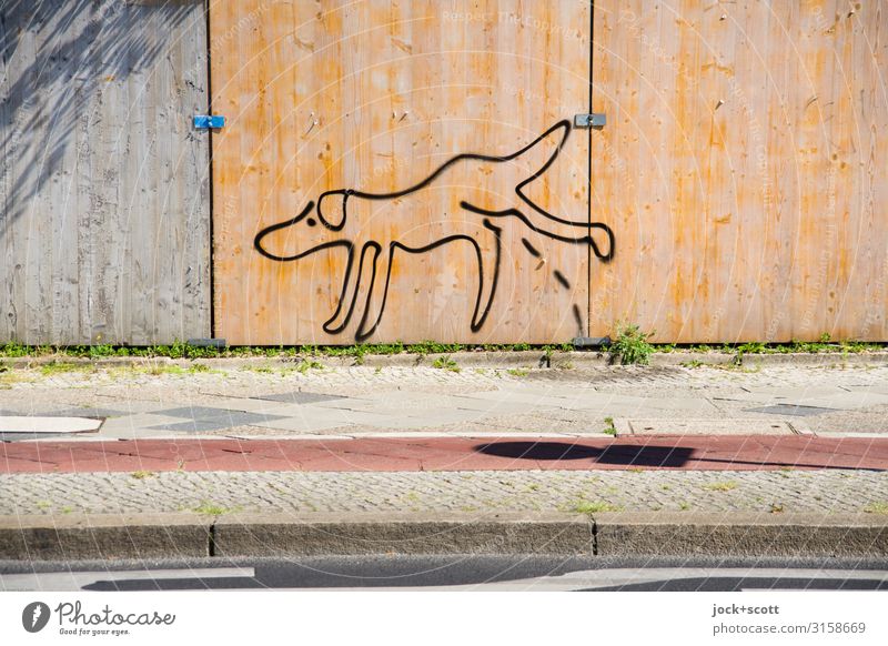 Wildpinkeln am Bauzaun Subkultur Straßenkunst Bürgersteig Fahrradweg Comic Gassi gehen außergewöhnlich Stimmung ignorant Kreativität Leichtigkeit Pause