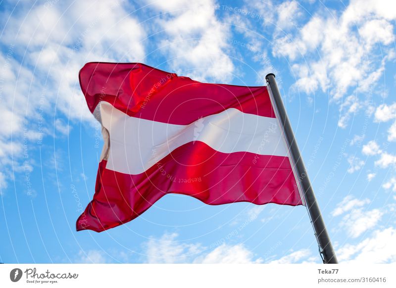 Die Österreichische Flagge Wind Zeichen Schriftzeichen Ziffern & Zahlen Schilder & Markierungen ästhetisch Österreicher Fahne Farbfoto Außenaufnahme