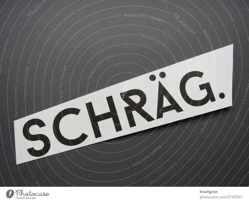 SCHRÄG. Schriftzeichen Schilder & Markierungen Kommunizieren grau schwarz weiß einzigartig verrückt Neigung Farbfoto Studioaufnahme Menschenleer