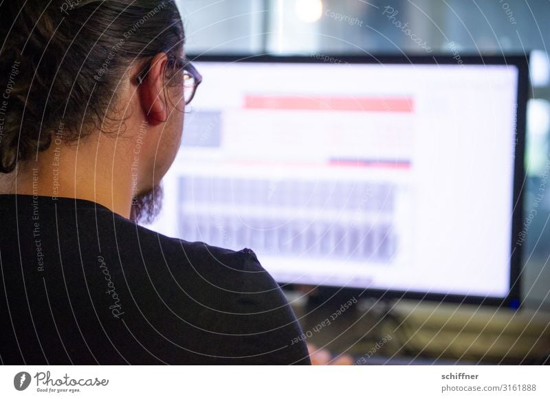 Mann am Bildschirm eines Computers Mann bei der Arbeit Mann von hinten Schulter computer screen Bildschirm frei Arbeit & Erwerbstätigkeit Arbeitsplatz