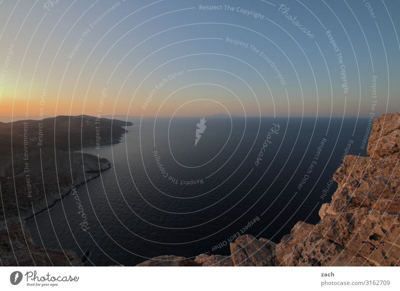 Überblick Landschaft Wasser Himmel Sonnenaufgang Sonnenuntergang Schönes Wetter Hügel Felsen Küste Meer Mittelmeer Ägäis Insel Kykladen Folegandros Griechenland