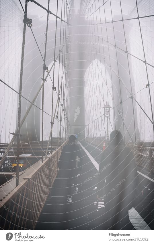 Über sieben Brücken... New York City Amerika USA Stars and Stripes Großstadt Hochhaus Nacht Skyline Manhattan Brooklyn Brooklyn Bridge Nebel Dunst Mensch Straße