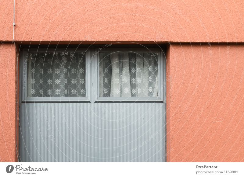 .. Haus Bauwerk Gebäude Architektur Mauer Wand Fassade Fenster Beton Glas Metall Linie grau rot Gardine Häusliches Leben Putzfassade Grafische Darstellung