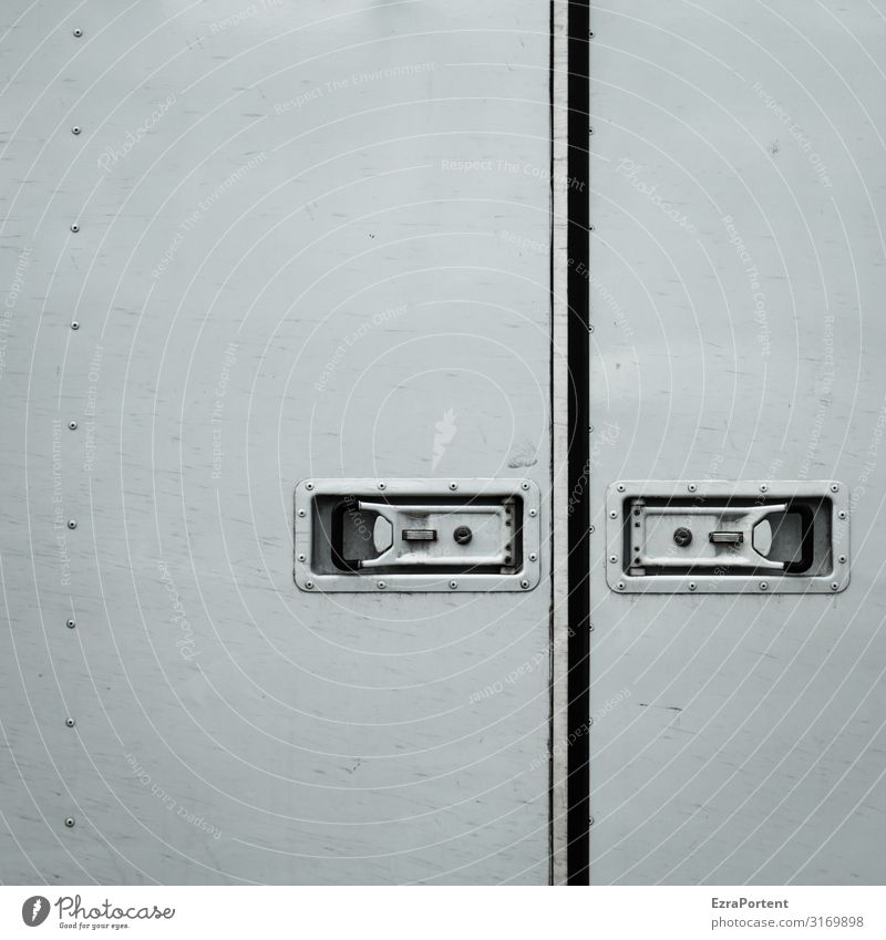 . -|- Design Lastwagen Metall Linie Streifen grau weiß minimalistisch Hintergrundbild geschlossen Tür Niete Grafische Darstellung graphisch Verschluss Spalte