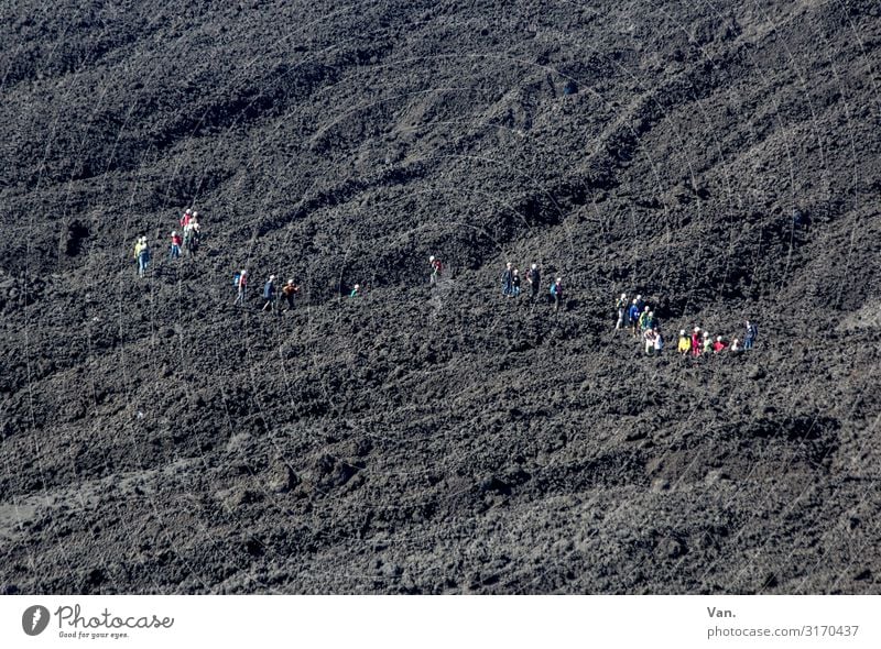 Ich kann den Weg deutlich sehen Ferien & Urlaub & Reisen wandern Mensch Menschengruppe Natur Landschaft Urelemente Erde Hügel Vulkan Ätna Sizilien klein grau