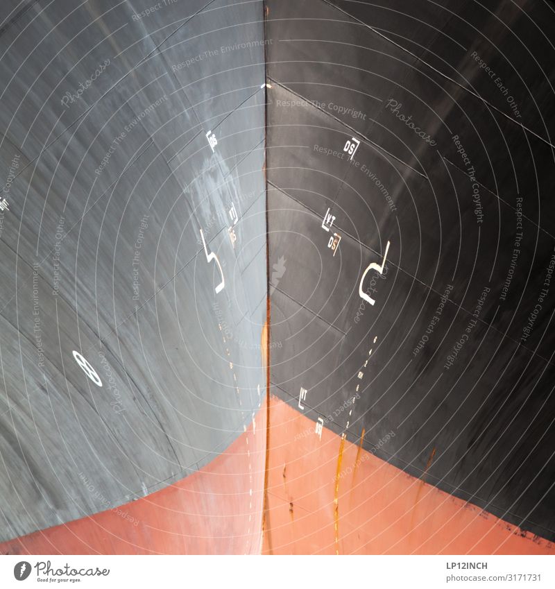 BUG. II Schifffahrt Containerschiff Öltanker Hafen Stahl Zeichen Schriftzeichen Ziffern & Zahlen eckig gigantisch maritim grau rot schwarz Kraft