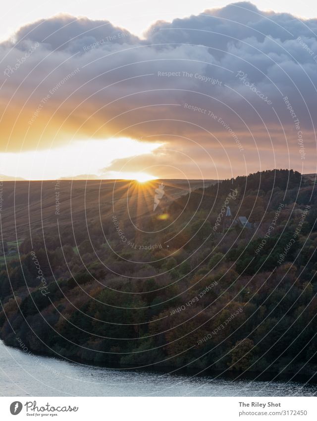 Herbst über den Scammoden-Damm, Yorkshire, Großbritannien Umwelt Natur Landschaft Urelemente Himmel Wolkenloser Himmel Sonne Sonnenaufgang Sonnenuntergang Klima