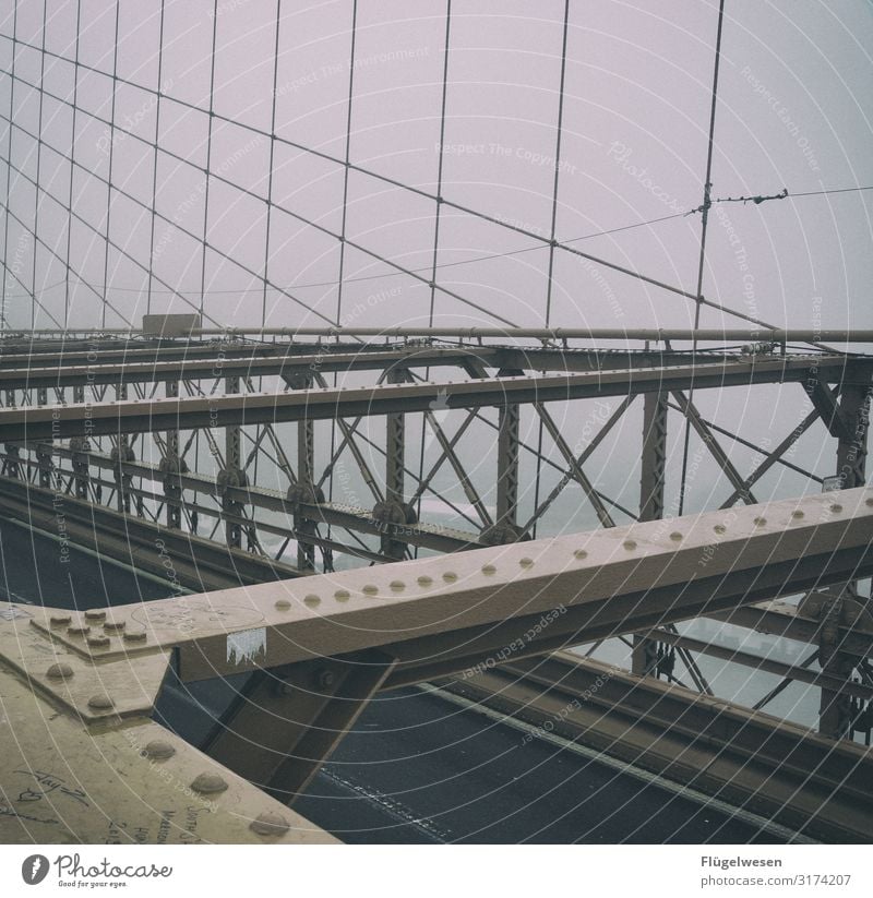 Brückentag Brooklyn Bridge USA New York City Nebel Nebelstimmung Straße Brückengeländer Brückenkonstruktion Brückenbau brückentag Brückenbögen big apple
