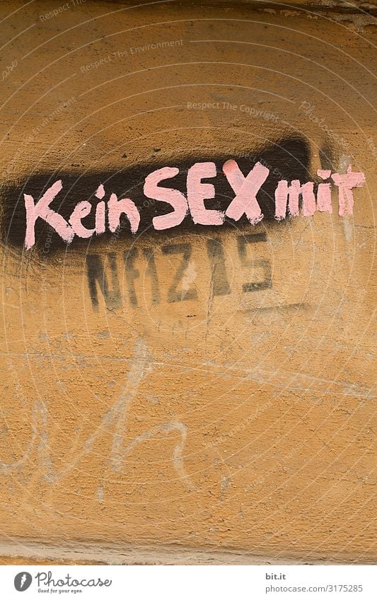 Motto gegen Nazis, als Schriftzug geschrieben, auf einer tristen Hauswand, in einer Stadt. Mauer Wand Fassade Schriftzeichen Schilder & Markierungen