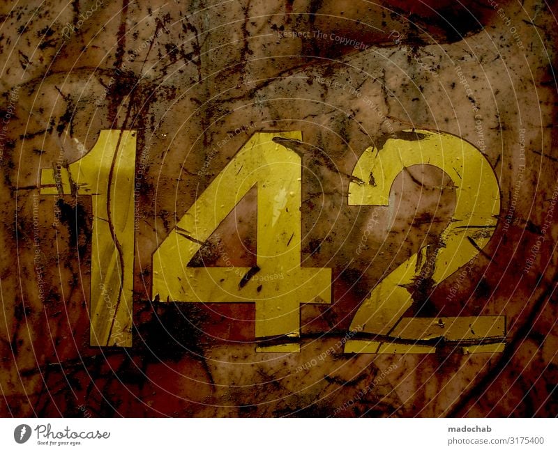 681 - 142 Ziffer Zahl Nummer zählen Rost Container Zeichen Ziffern & Zahlen alt authentisch hässlich kaputt trashig trist gelb orange standhaft trotzig Ewigkeit