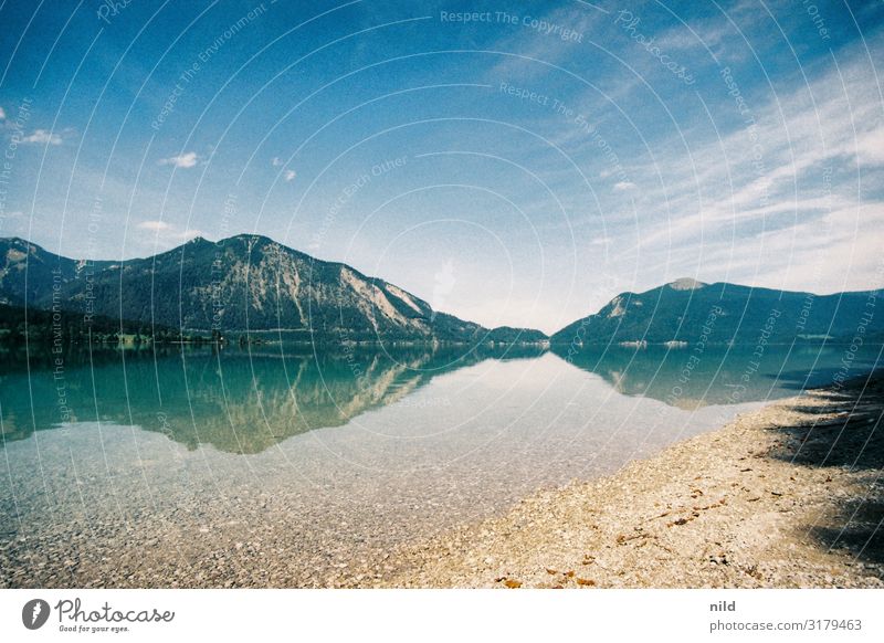 Sommerstimmung am Walchensee in Bayern Landschaft Oberbayern Farbfoto Außenaufnahme Idylle Schönes Wetter Panorama (Aussicht) Textfreiraum oben Natur Kontrast