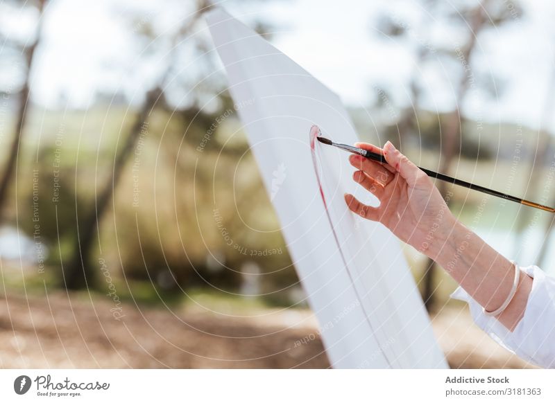 Zuschneiden der Handmalerei auf Staffelei Künstler Natur Pinsel Leinwand Gemälde Frau Landschaft Sommer Lifestyle Freizeit & Hobby lässig Zeichnung Fähigkeit