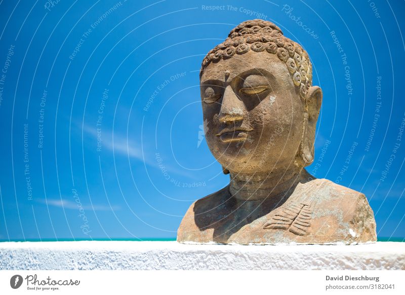 Buddha Ferien & Urlaub & Reisen Skulptur Natur Wolkenloser Himmel Schönes Wetter Meer Stein Erholung Gelassenheit Glaube Religion & Glaube Kultur ruhig