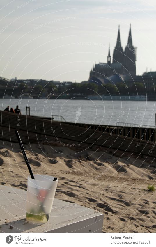 Sommergefühle: Kölner Dom und Longdrinks Getränk Limonade Alkohol Cocktail Sonnenbad Strand Bar Cocktailbar Feste & Feiern Schönes Wetter Flussufer Deutschland