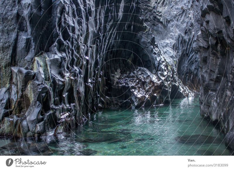 Gole dell'Alcantara² Natur Wasser Felsen Schlucht Fluss Sizilien dunkel nass blau grau seicht Farbfoto Gedeckte Farben Außenaufnahme Menschenleer Tag