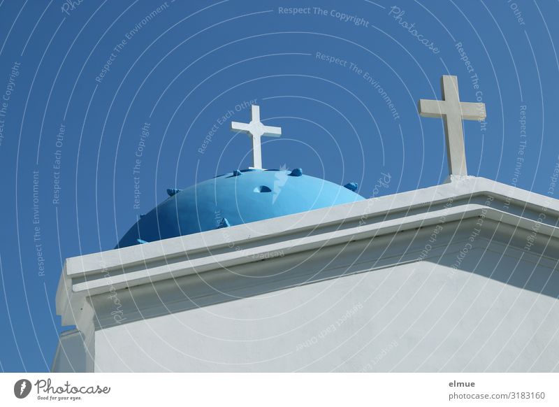 Greece Ferien & Urlaub & Reisen Ausflug Kreuzfahrt Griechenland Santorin Kirche Kapelle Wahrzeichen authentisch historisch kalt blau weiß Zufriedenheit