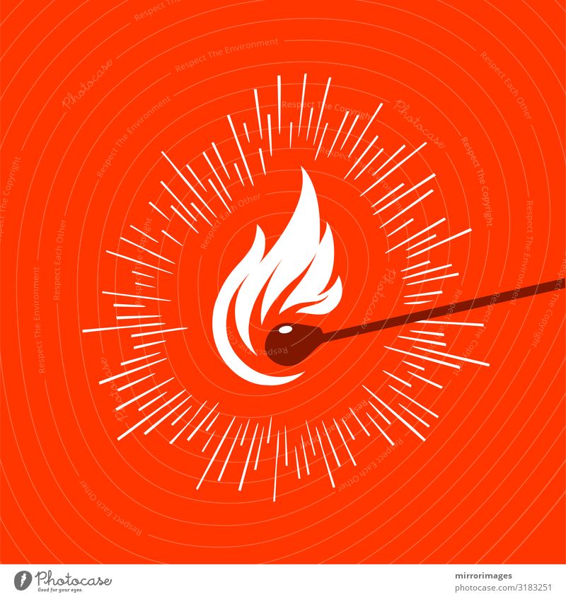 grafische Darstellung eines beleuchteten Holzstreichholzes Design Kunst heiß hell rot Logo Streichholz Vektor Zündholz Feuer Ikon kleben Grafik u. Illustration