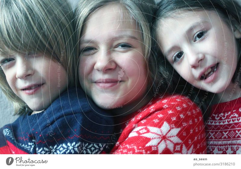 Geschwister Mensch Mädchen Junge Kindheit Leben Gesicht 3 8-13 Jahre 13-18 Jahre Jugendliche Kommunizieren Lächeln lachen Blick authentisch Freundlichkeit