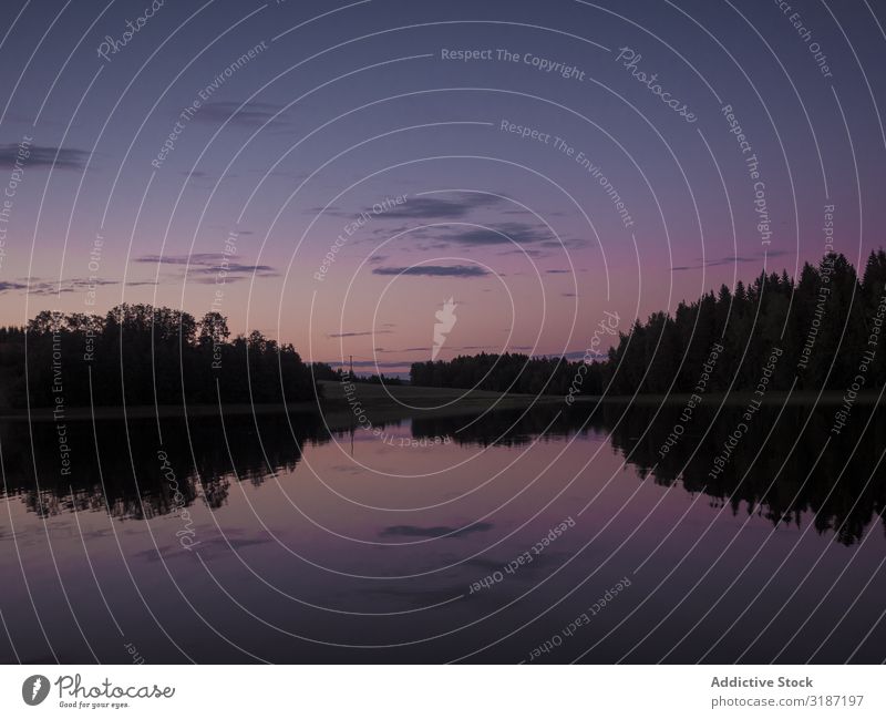 Sonnenuntergangslandschaft mit Fluss und Wald Landschaft Ferien & Urlaub & Reisen Freizeit & Hobby Tourismus Finnland Sommer grün Wasser Himmel Wolken ruhig