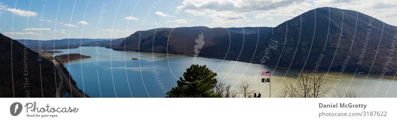 Panorama über den Hudson River Landschaft Pflanze Erde Himmel Wolken Horizont Sonnenlicht Sommer Baum Park Wald Küste Fluss Ferien & Urlaub & Reisen wandern