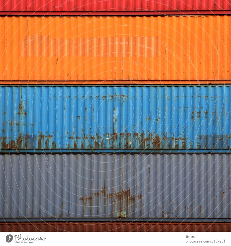 Schichtwechsel Güterverkehr & Logistik Dienstleistungsgewerbe Container Rost Metall Linie Streifen einzigartig trashig Stadt mehrfarbig Kraft Macht Ausdauer