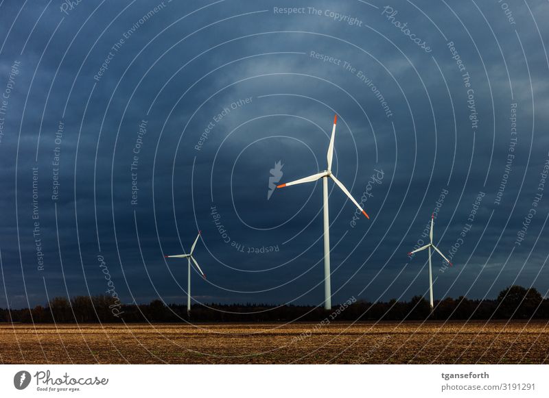 Strahlende Windenergieanlagen Technik & Technologie Fortschritt Zukunft Energiewirtschaft Erneuerbare Energie Windkraftanlage Umwelt Landschaft Himmel Wolken