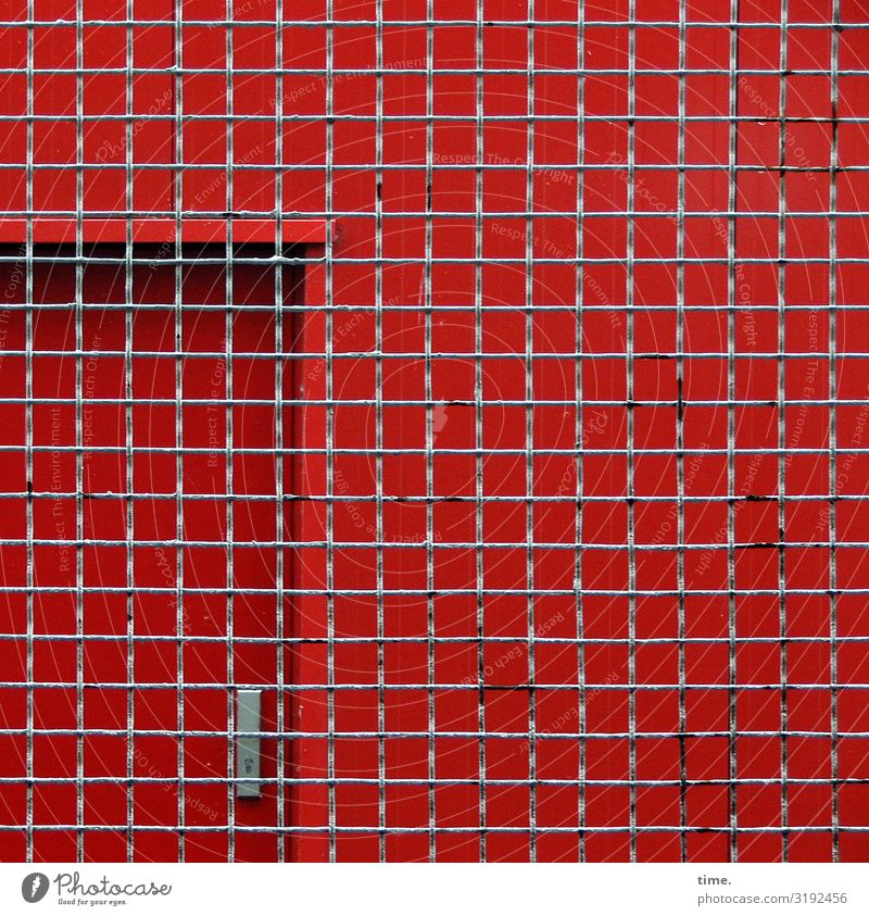 Geschichten vom Zaun (XXXVI) Hamburg Gebäude Tür Gitter Gitternetz Linie Netzwerk Stadt grau rot Sicherheit Schutz Ausdauer standhaft Angst Nervosität