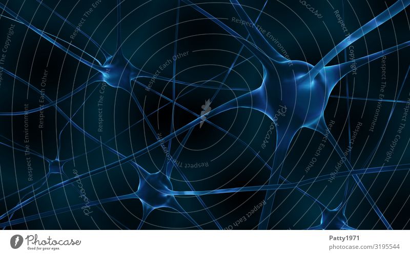 Nervenzellen (3D Render) Gesundheit Gesundheitswesen Neurologie Wissenschaften Gehirn u. Nerven blau schwarz Kommunizieren komplex Netzwerk Surrealismus