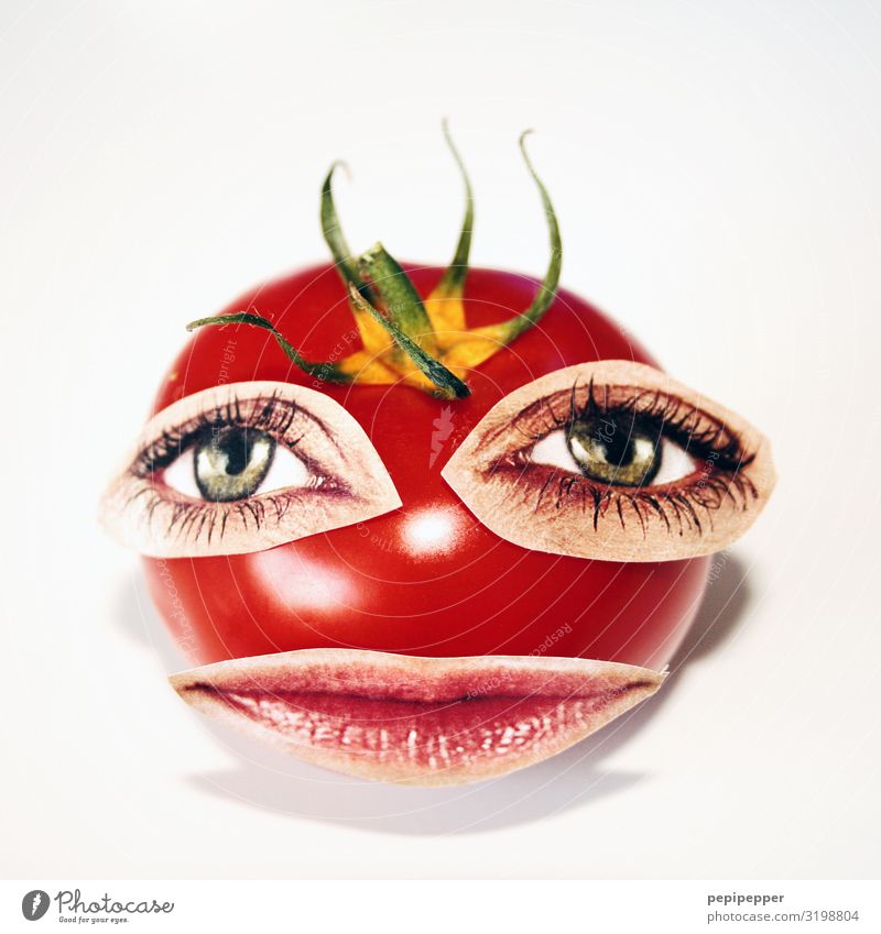 ich esse nichts was augen hat... Lebensmittel Gemüse Tomate Essen Mittagessen Abendessen Vegetarische Ernährung androgyn Kopf Gesicht Auge Mund Ornament Blick