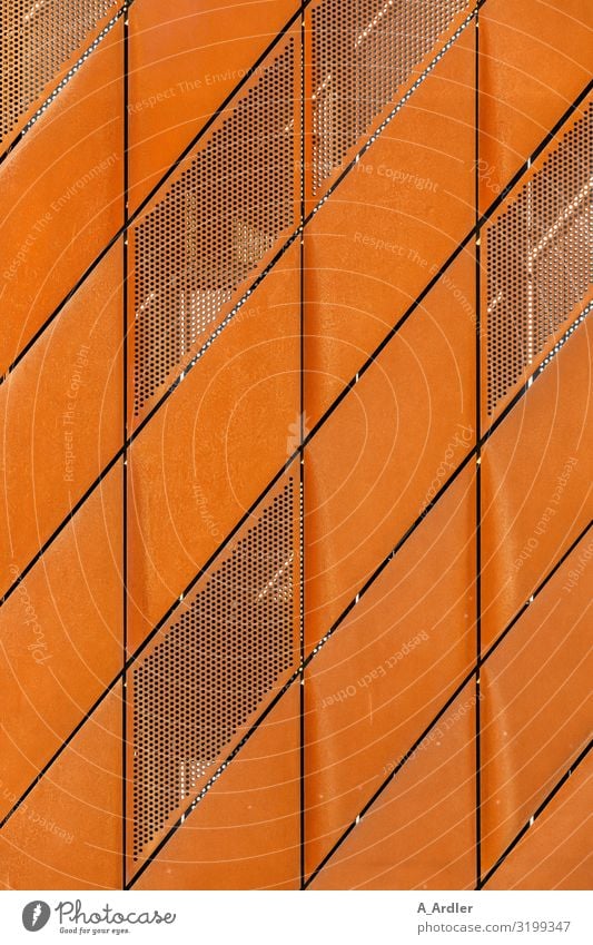 Fassade aus rostigen Metallplatten Technik & Technologie Wissenschaften Kunst Haus Hochhaus Bauwerk Gebäude Architektur Stahl Rost außergewöhnlich orange