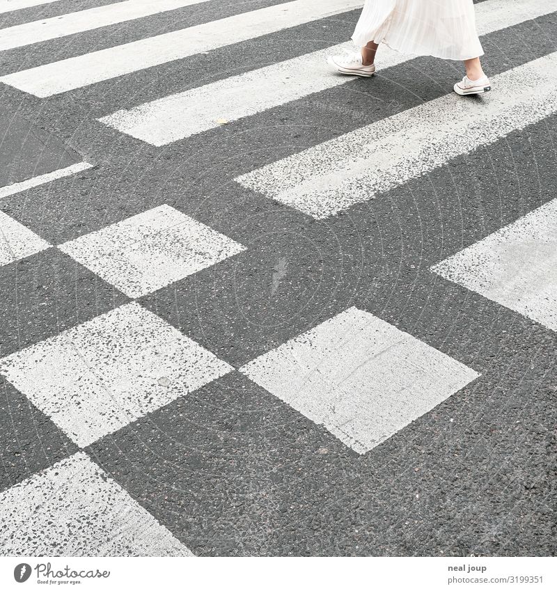 Floor graphics Lifestyle Stil Städtereise feminin Junge Frau Jugendliche Beine 1 Mensch Stadt Verkehrswege Fußgänger Wege & Pfade Zebrastreifen Rock rennen