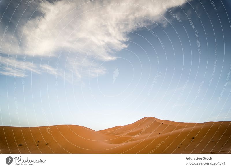 Wolke über einer Sanddüne in der Wüste Düne Wolken Himmel Marokko Sonnenstrahlen Tag Landschaft Natur regenarm winken heiß Wärme heizen trocken Menschenleer