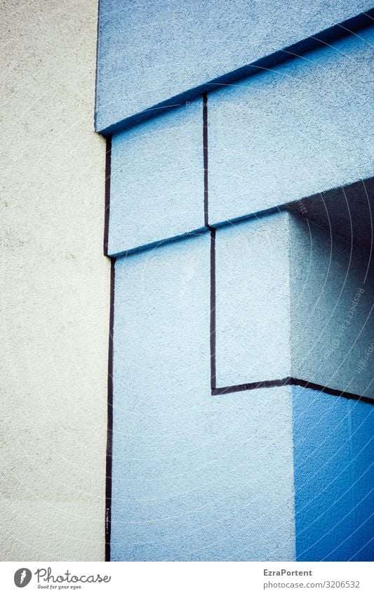 Eck Haus Bauwerk Gebäude Architektur Mauer Wand Fassade Dekoration & Verzierung Linie Streifen blau grau ästhetisch Design Ecke Putzfassade