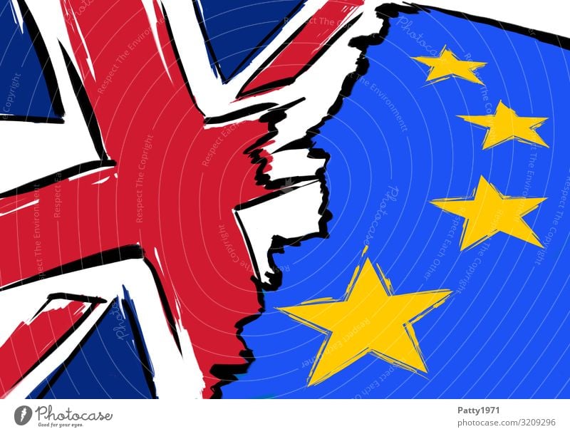 Brexit Fahne Union Jack Europafahne Gefühle Stimmung Ärger Gesellschaft (Soziologie) Politik & Staat Trennung verlieren Wandel & Veränderung Zukunft