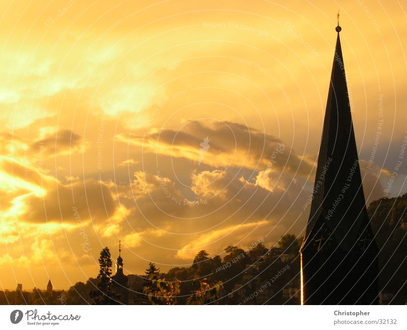 Heidelberg in Öl Kirchturm Sonnenuntergang Stimmung Wolken Ölgemälde Berge u. Gebirge Religion & Glaube Abend