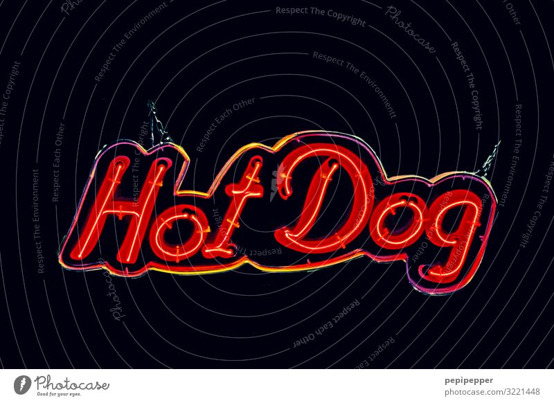 Hot Dog Lebensmittel Ernährung Fastfood Dienstleistungsgewerbe Neonlicht Schriftzeichen Ornament Schilder & Markierungen Hinweisschild Warnschild Essen rot