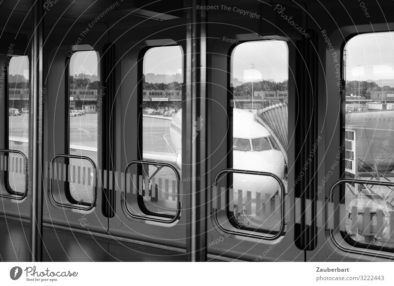 Warten Ferien & Urlaub & Reisen Dienstreise Luftverkehr Tegel Flughafen Fenster Foyer Flugzeug Passagierflugzeug Abflughalle fliegen sitzen warten grau