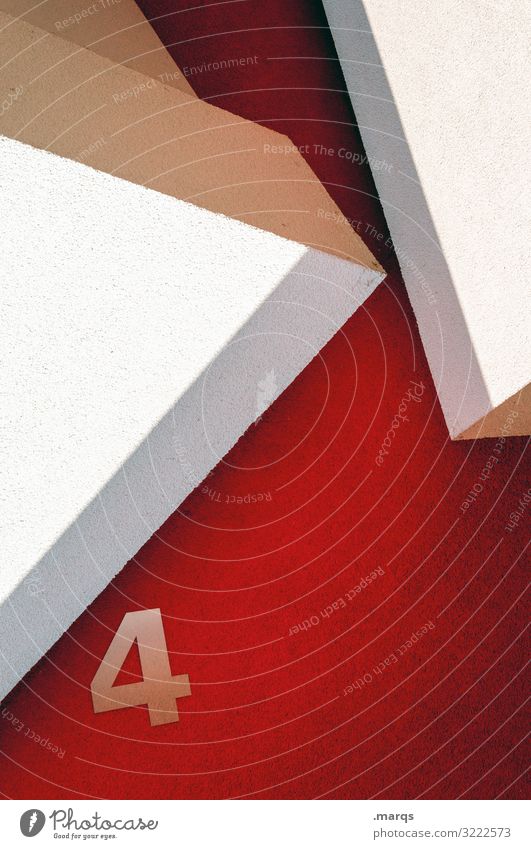 4 vier Ziffer rot weiß Wand eckig modern Architektur Fassade Hausnummer abstrakt Design außergewöhnlich Stil Grafik u. Illustration Geometrie minimalistisch
