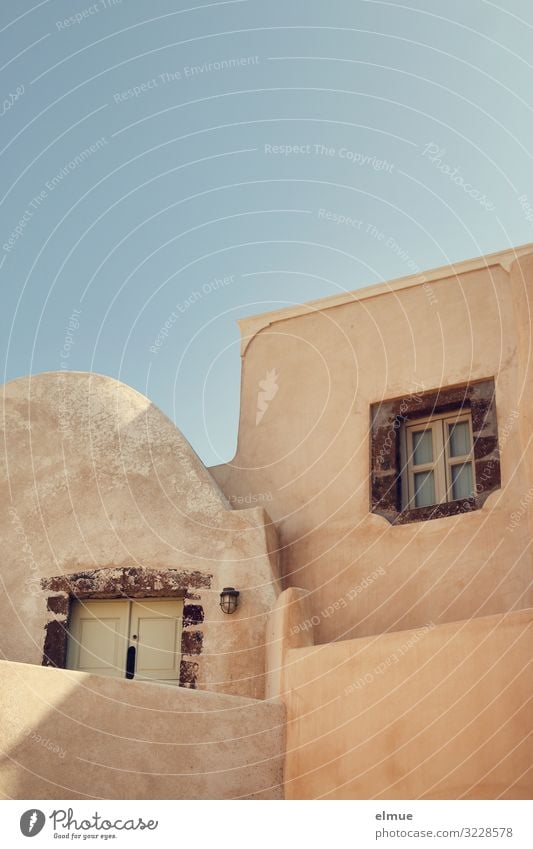 wohnen auf Santorini Ferien & Urlaub & Reisen Sightseeing Wolkenloser Himmel Griechenland Emporio Dorf Haus Architektur Fassade Fenster Tür authentisch einfach