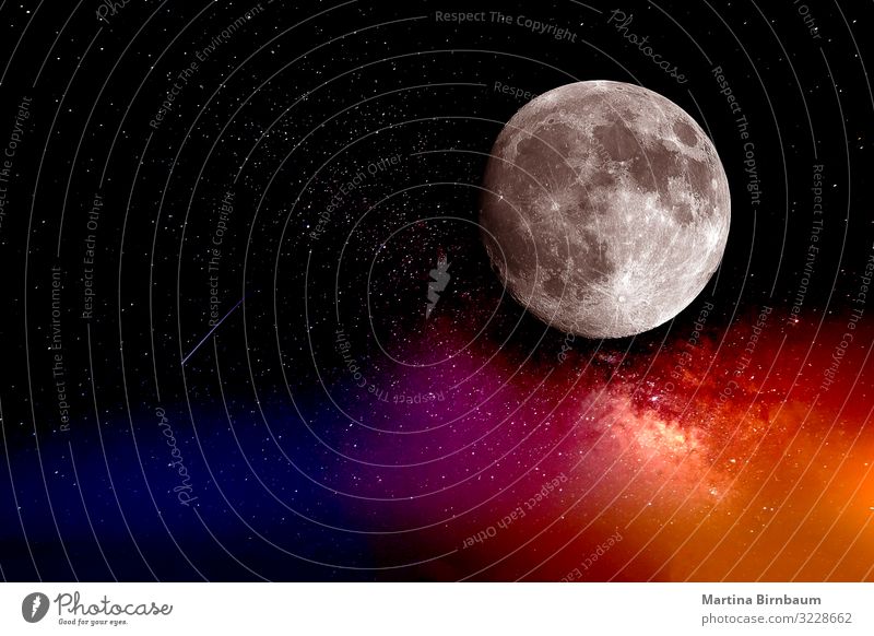 Der Mond, Galaxien und ein Sternschnuppe schön Tapete Wissenschaften Natur Landschaft Himmel Teleskop Kugel hell blau schwarz Sci-Fi interstellar solar