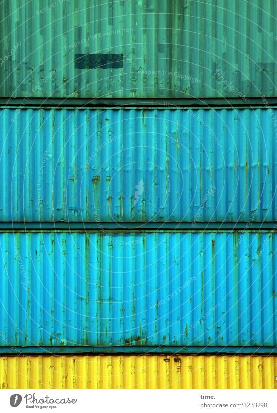 Schichtwechsel (II) Arbeit & Erwerbstätigkeit Arbeitsplatz Güterverkehr & Logistik Dienstleistungsgewerbe Container Metall dreckig fest maritim Stadt blau gelb
