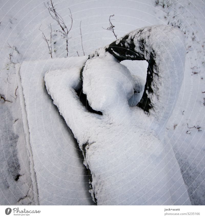 Schneelage zum Winterschlaf feminin Denkmal Statue Metall ästhetisch kalt Erotik unten Stimmung Gelassenheit Identität Kunst Wandel & Veränderung Zeit