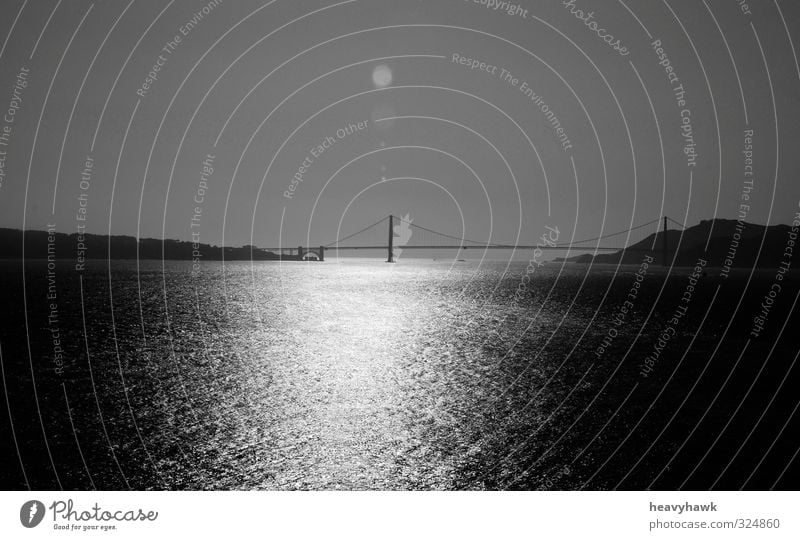 Die Brücke in Nirgendwo Landschaft Wasser Horizont Sommer Wärme Küste Seeufer Meer Erde Schwarzweißfoto Außenaufnahme Menschenleer Tag Licht Schatten Kontrast